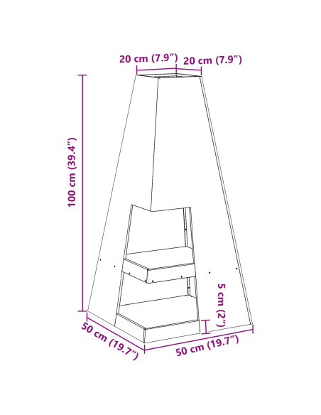 Braciere con Stoccaggio per Legna 50x50x100 cm Acciaio Inossidabile