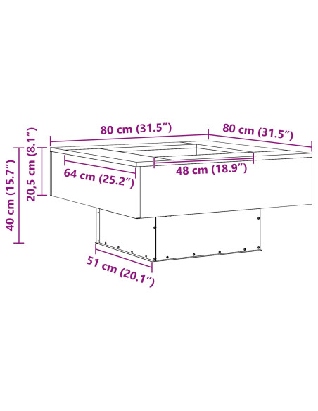 Braciere Quadrato  80x80x40 cm in Acciaio Invecchiato