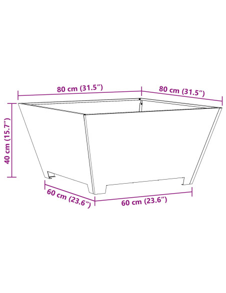 Focolare Quadrato 80x80x40 cm in Acciaio Invecchiato