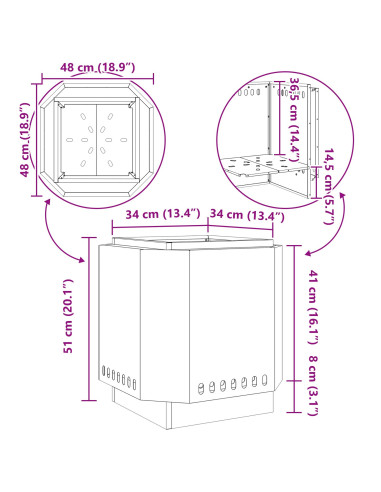 Focolare Senza Fumi Nero 48 x 48 x 51 cm Acciaio