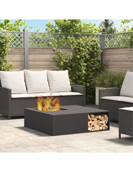 Braciere con Stoccaggio per Tronchi Nero 100x100x30 cm Acciaio