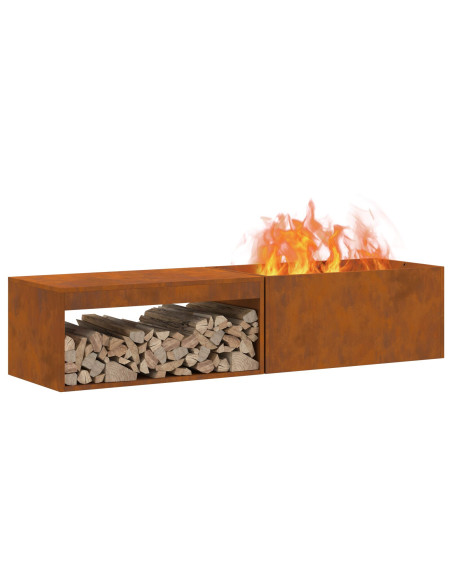 Focolare con Stoccaggio per Legna 160x45x35 cm Acciaio Invecchiato