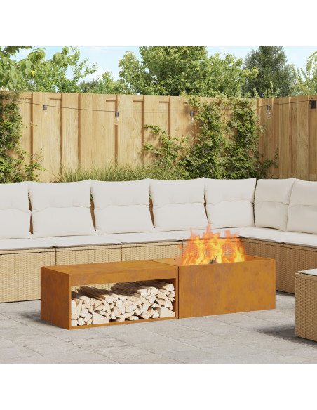 Focolare con Stoccaggio per Legna 160x45x35 cm Acciaio Invecchiato