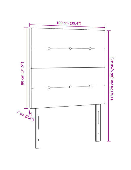 Testata LED  Rosa 100 cm Velluto