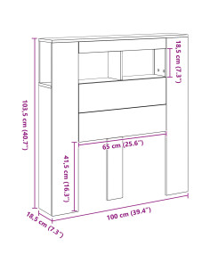 Testiera LED con lo scaffale Rovere Nero 100 x 18,5 x 103,5 cm