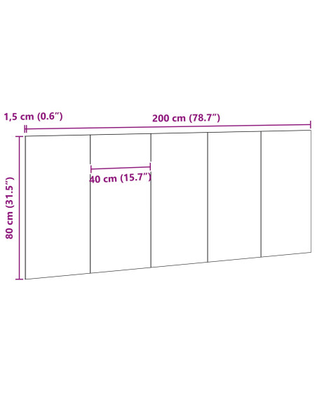 Testiera letto  Nero Rovere 200x1,5x80 cm Legno ingegnerizzato