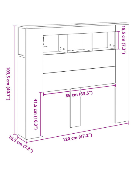 Testata per letto di stoccaggio  con luci LED Nero Rovere 120x18,5x103,5 cm
