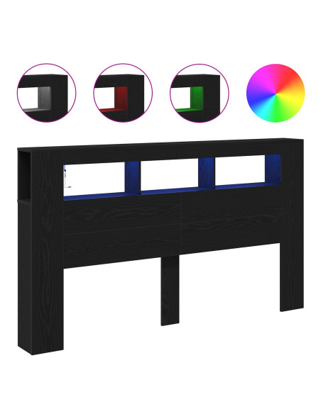 Testiera LED con lo scaffale Rovere Nero 180 x 18,5 x 103,5 cm