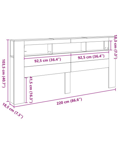 Testiera LED con lo scaffale Rovere Nero 220 x 18,5 x 103,5 cm