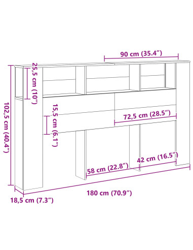 Testata del letto Rovere nero 180 x 18.5 x 102.5 cm