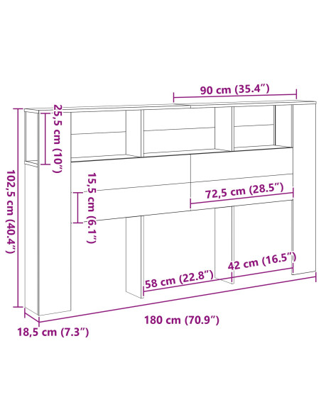 Testata del letto Rovere nero 180 x 18.5 x 102.5 cm