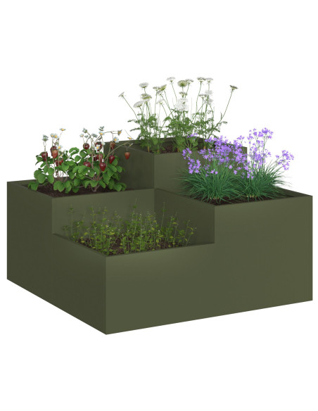 Fioriera da giardino  80x80x48 cm Verde oliva Acciaio