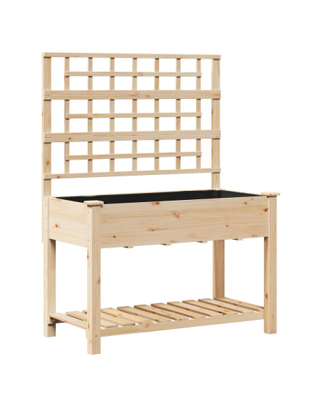 Fioriera da giardino con traliccio e ripiano 115x59x152 cm in legno massello di abete