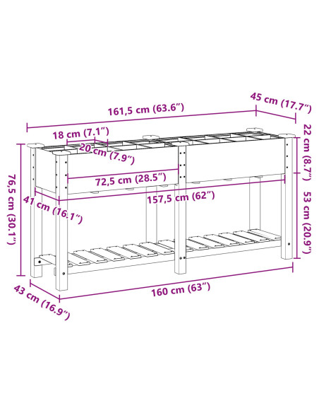 Piantana da Giardino  con Griglie 161x43x76 cm in Legno Massello di Abete