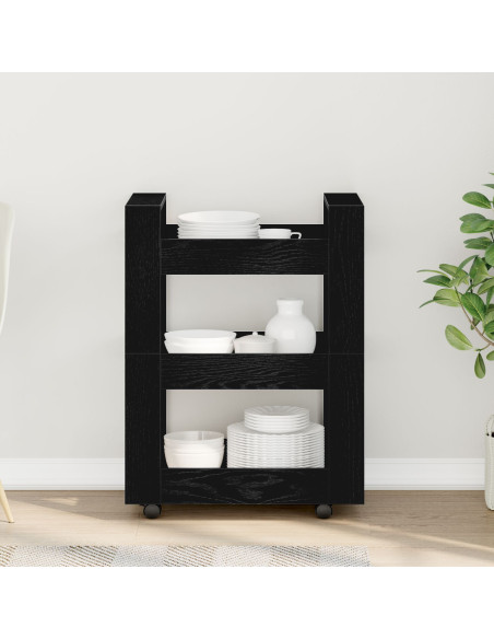 Carrello da Cucina Rovere Nero 60x45x80 cm Legno Ingegnerizzato