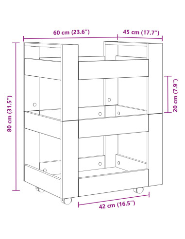 Carrello da Cucina Rovere Nero 60 x 45 x 80 cm