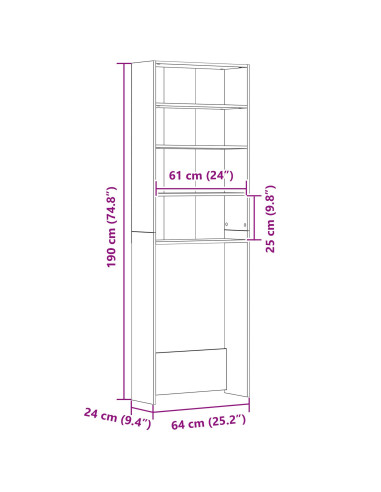 Armadio per Lavatrice Rovere Nero 64 x 24 x 190 cm