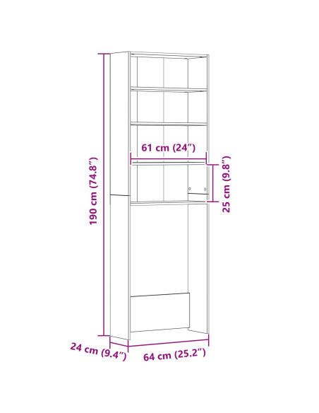 Armadio per Lavatrice Rovere Nero 64 x 24 x 190 cm