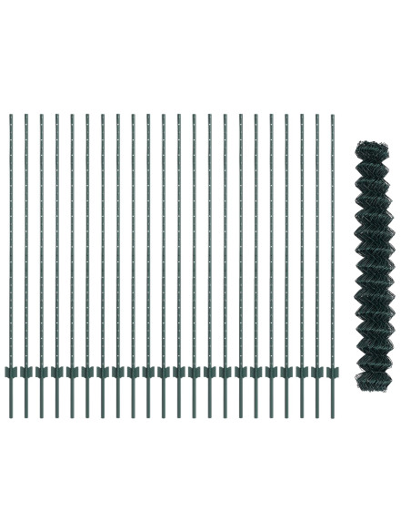 Recinzione a Maglie di Catena  con 22 Post U Verde 1,6x25 m Acciaio