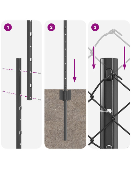 Recinzione con Posto Grigio 1 x 10 m Acciaio e PVC