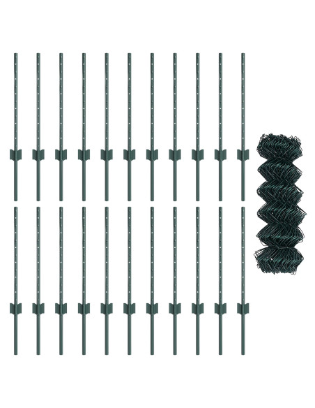 Recinzione a Maglie  con 22 Pali U Verde 0.6x25 m Acciaio