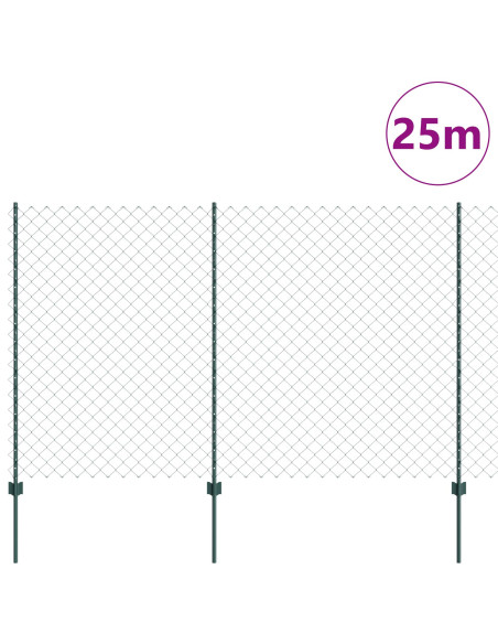 Recinzione a Maglie di Catena  con 22 Post U Verde 1,6x25 m Acciaio