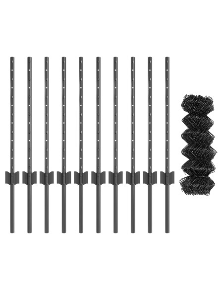 Recinzione a Maglie di Catena  con 10 Post U Grigi 0,6x10 m in Acciaio