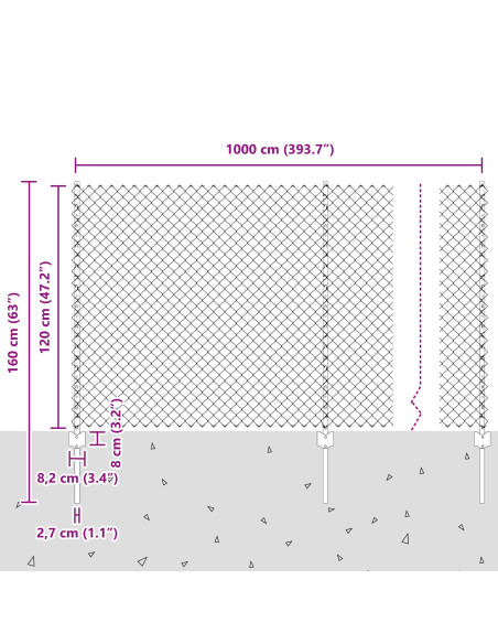 Recinzione a Catena  con 20 Post U Grigio 1,2x10 m in Acciaio