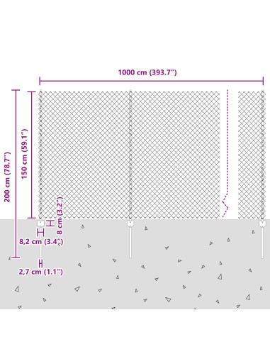 Recinzione con Posto Grigio 1,5 x 10 m Acciaio e PVC