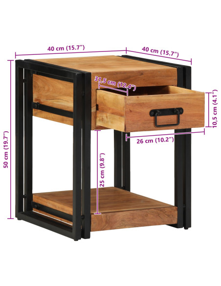 Comodino  40x40x50 cm in legno massello di acacia