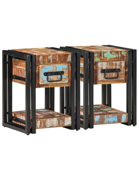Comodini 2 pz 40x40x40 cm in legno massello riciclato