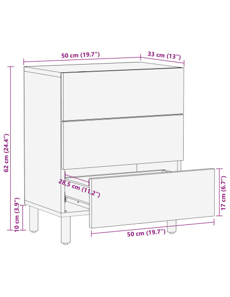 comodino  50x33x62 cm in legno massello di acacia