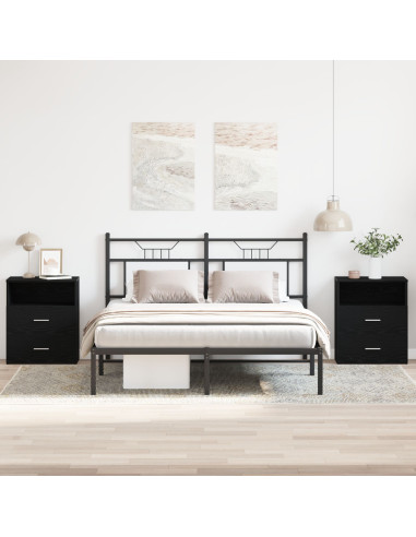 Comodino 2 pcs Rovere Nero 50 x 32 x 60cm Legno multistrato