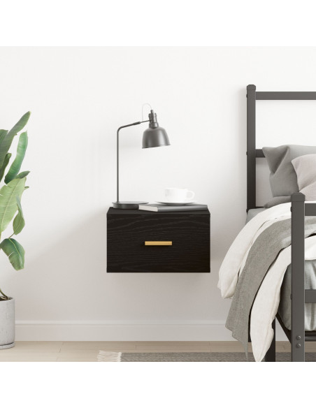 Mobiletto da comodino a parete Rovere Nero 35 x 35 x 20 cm
