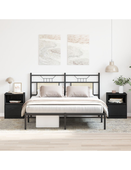 Comò da letto 2 pezzi Nero e Rovere 40x40x50 cm in legno ingegnerizzato
