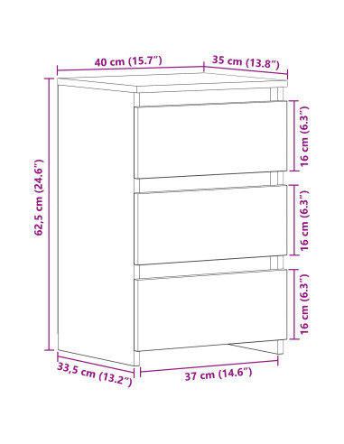 Armadio da Notte 2 pcs Rovere Nero 40 x 35 x 62,5 cm
