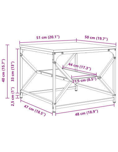 Tavolino da salotto Rovere artigianale 51 x 50 x 40 cm