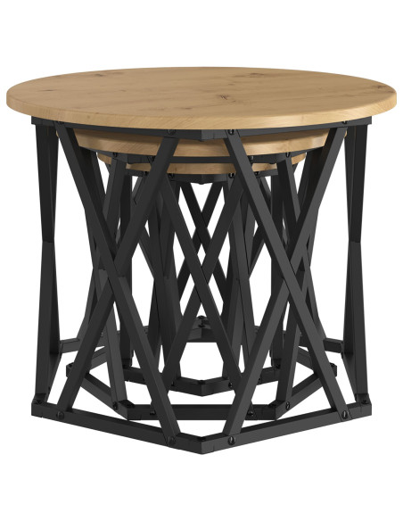 Tavolini Nesting 3 pz in Legno Ingegnerizzato Rovere Artigianale