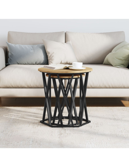 Set di 2 Tavolini in Legno Ingegnerizzato Rovere Artigianale di