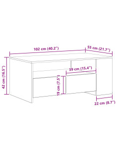 Tavolino da salotto Rovere artigianale 102 x 55 x 43,5 cm