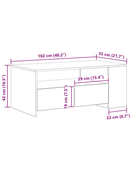 Tavolino da salotto Rovere artigianale 102 x 55 x 43,5 cm