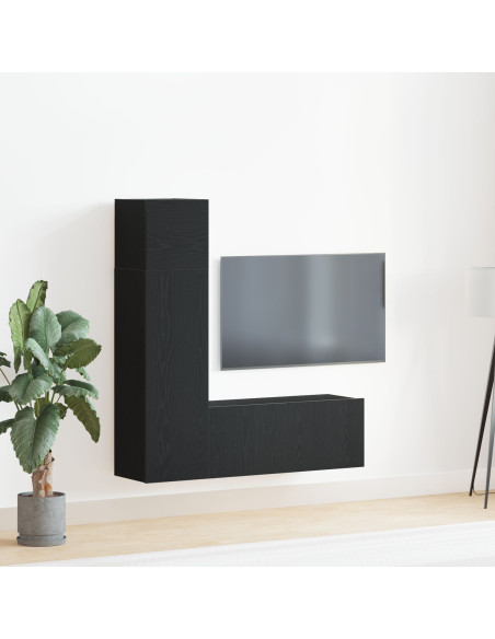 Set di mobili TV 3 pezzi  in legno ingegnerizzato di rovere nero