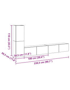 Set mobile TV Montaggio a parete Rovere Nero Legno multistrato