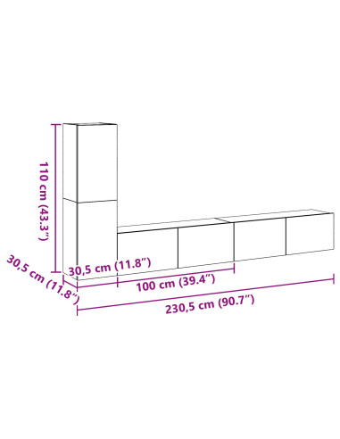 Set mobile TV Montaggio a parete Rovere Nero Legno multistrato