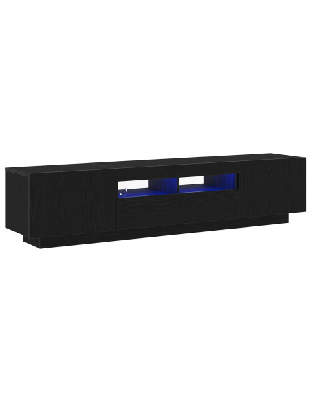 Mobile TV  con luci LED, Nero Rovere, 180x35x40 cm, in legno ingegnerizzato