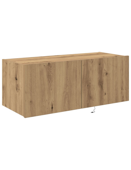 Cabinet da muro per TV  con luci LED Rovere artigianale 80x35x31 cm