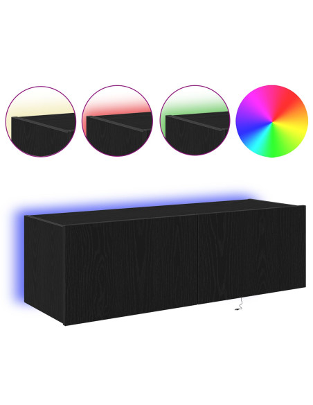 Mobile TV  con luci LED Nero Rovere 100x35x31 cm