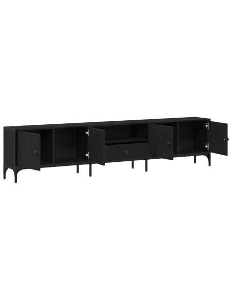 Mobile TV  con cassetto Nero Rovere 200x25x44 cm Legno ingegnerizzato