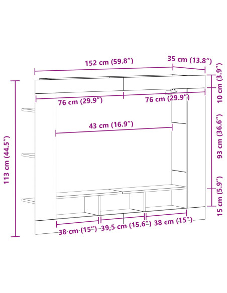 Mobile TV Wall-Mounted in Rovere Artigianale 152x22x113 cm