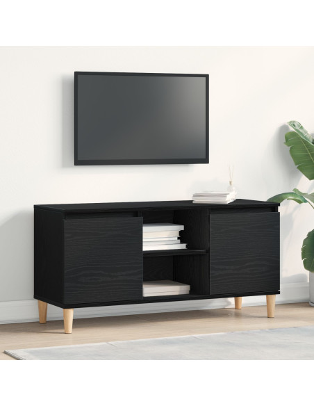 Mobile TV con gambe in legno Nero Rovere 102x35x50 cm